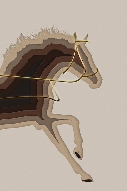 Un dessin d'un cheval avec un ruban d'or sur la tête