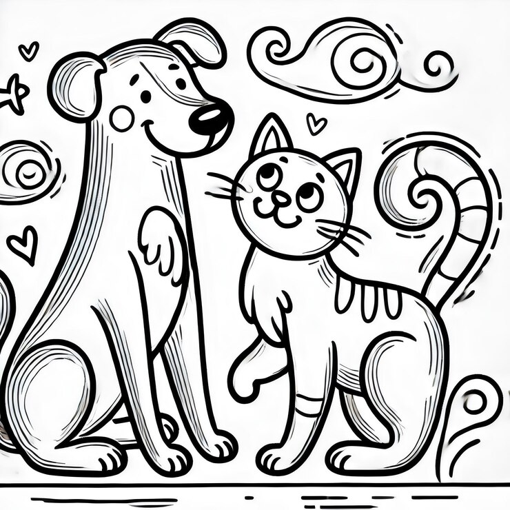Photo un dessin d'un chien et d'un chat avec le mot amour dessus