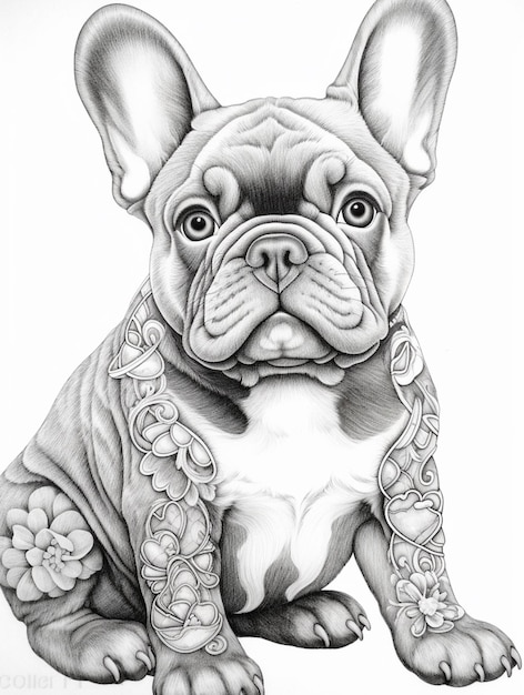 un dessin d'un chien avec un collier et un collier fleuri génératif ai