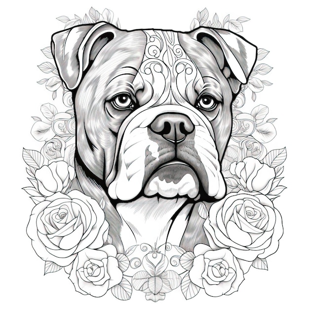 Un dessin d'un chien avec des roses dessus