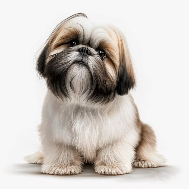 Un dessin d'un chien shih tzu avec un visage noir et blanc.