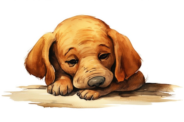 un dessin d'un chien avec un visage triste