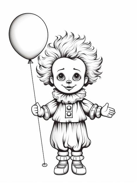 Photo un dessin d'un clown avec un ballon et un chapeau de clown génératif ai