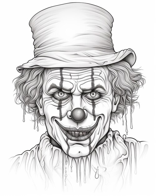 Photo un dessin d'un clown avec un chapeau et un visage de clown