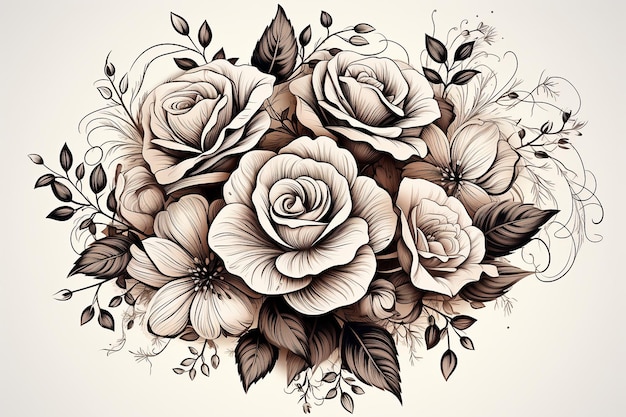 Un dessin de cœur romantique avec des roses