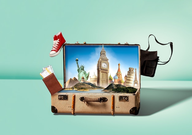 Dessin de collages de valises pour la journée du tourisme