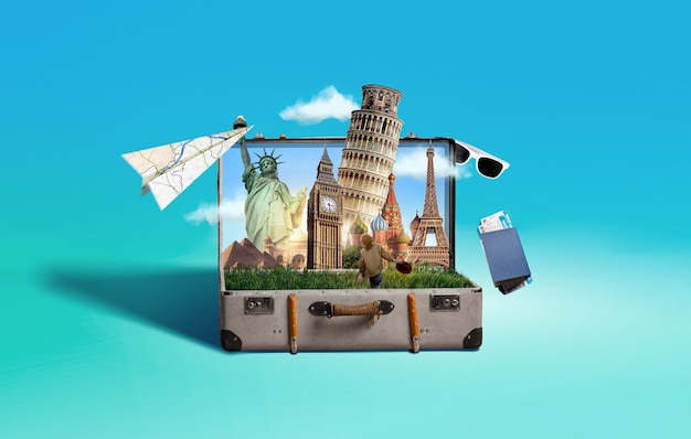 Dessin de collages de valises pour la journée du tourisme