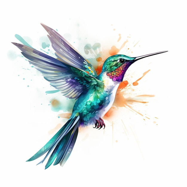 Un dessin coloré d'un colibri à tête rouge et à ailes bleues