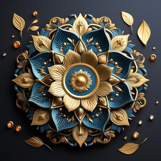 un dessin coloré avec des feuilles d'or et une fleur qui dit " fleur "