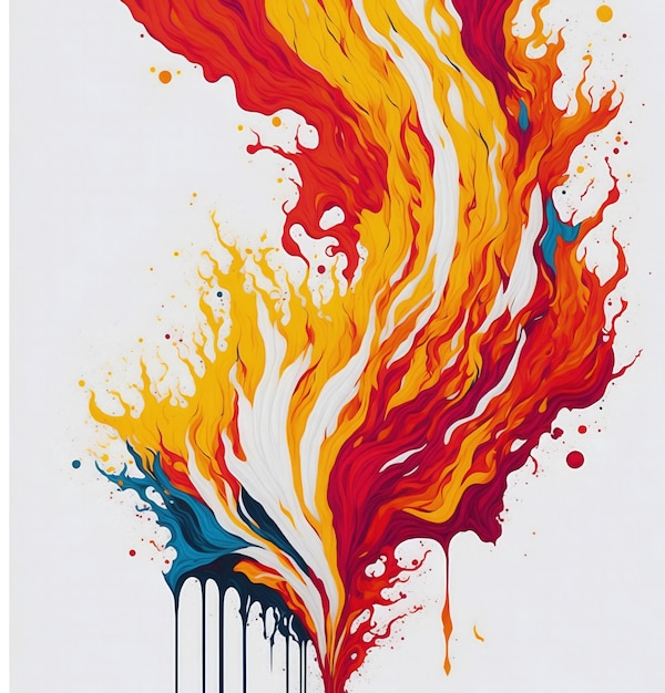Un dessin coloré d'une flamme avec le mot feu dessus