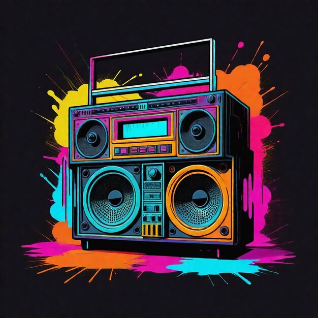 un dessin coloré d'une radio avec un fond coloré