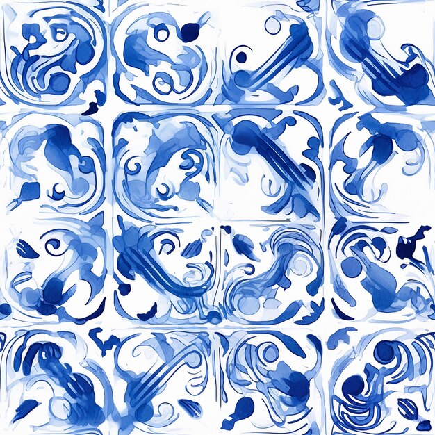 Photo un dessin complexe avec un motif sans couture bleu et blanc