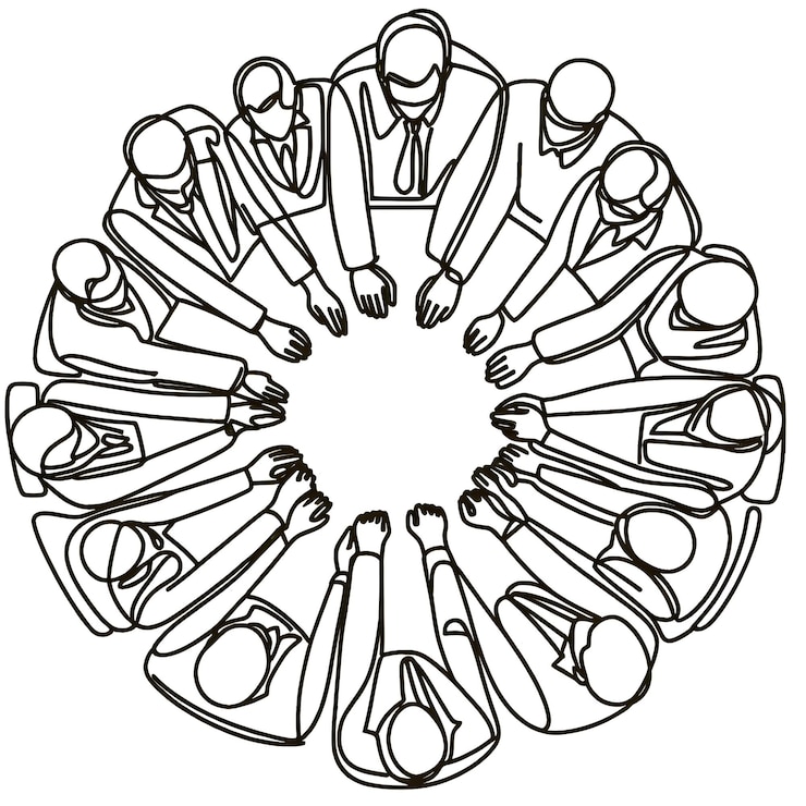 Photo le dessin continu de la ligne de divers jeunes professionnels des affaires se joignant les mains dans une unité symbolique