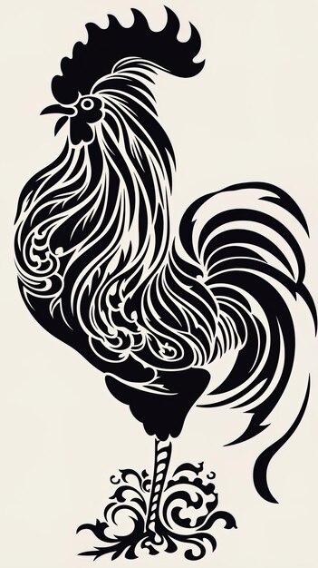 Photo un dessin d'un coq avec un fond noir et blanc