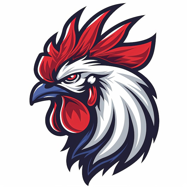 un dessin d'un coq avec une plume rouge dessus
