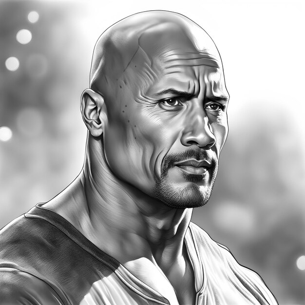 Photo le dessin à crayon de dwayne johnson