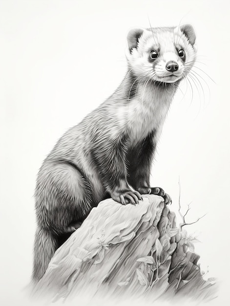 Dessin à crayon d'un furet d'un animal