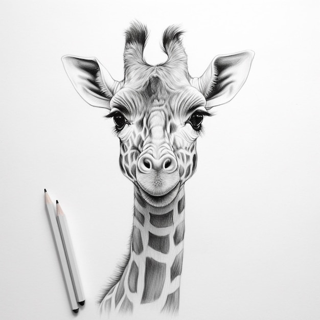 Photo dessin à crayon d'une girafe mignonne, image de dessin d'animal, ia générative