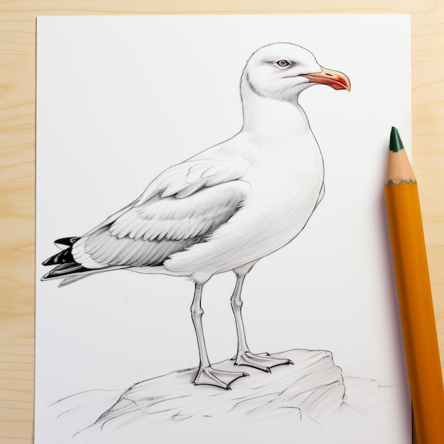 Photo dessin à crayon de mouette avec une encre nette et nette