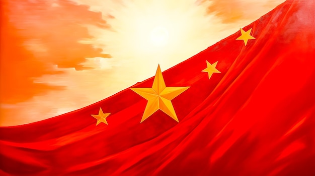 Photo dessin créatif avec des éléments du drapeau chinois réalisé avec generative ai