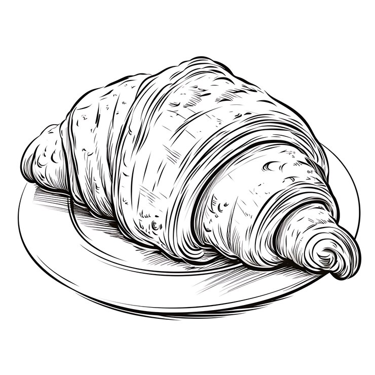 Photo un dessin d'un croissant sur une assiette sur un fond blanc