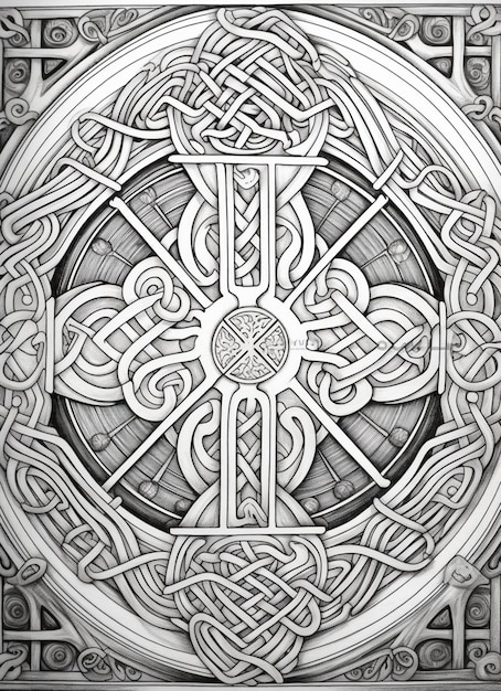 Un dessin d'une croix celtique avec une conception celtique générative ai