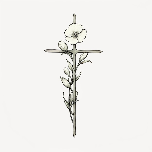 un dessin d'une croix avec une fleur dessus