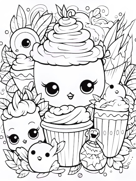 un dessin d'un cupcake avec un visage dessus