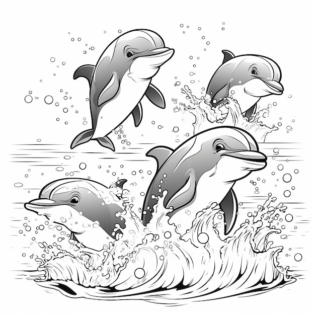 un dessin de dauphins avec les mots dauphins dessus