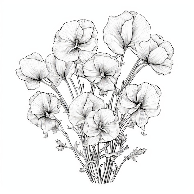 Un dessin délicat de fleurs de snapdragon en forme de pansy