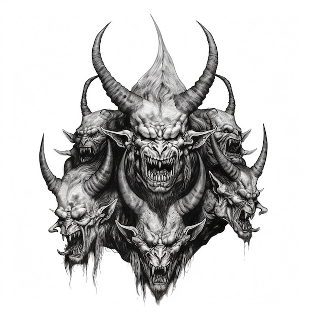 Un dessin d'un démon avec des cornes et un visage de démon ai génératif