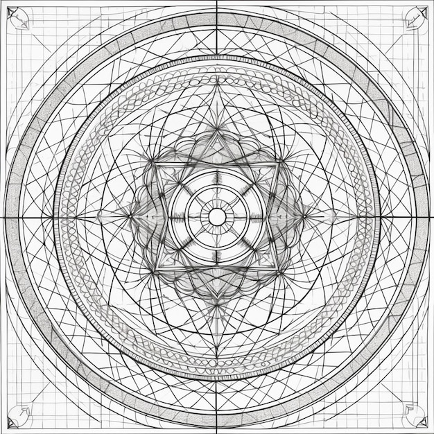 Un dessin d'un dessin circulaire avec une étoile au milieu