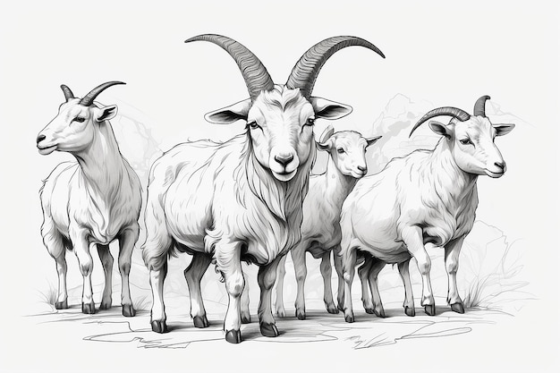 Photo dessin de dessin en ligne unique tête de chèvre de mouton fête musulmane sacrifice d'animal chèvre eid al adha