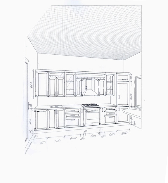 Dessin de dessin de meubles pour la cuisine avec des dimensions