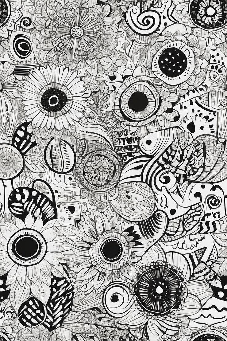 Photo un dessin dessiné à la main sans couture en noir et blanc