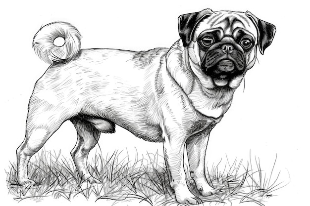 Photo un dessin détaillé en noir et blanc d'un pug idéal pour les dessins pétrelés