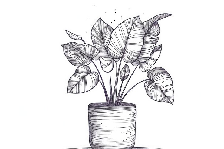 Photo dessin détaillé d'une plante dans un petit pot convient pour des illustrations botaniques ou des dessins sur le thème de la nature