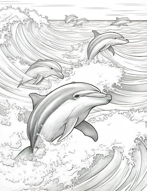 Un dessin de deux dauphins dans l'image ai générative de l'océan