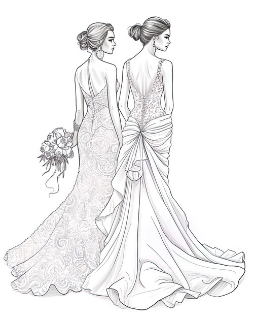 Photo un dessin de deux femmes dans une robe de mariée