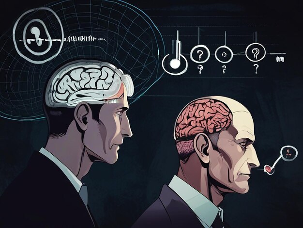 un dessin de deux hommes avec le cerveau du cerveau sur le dessus