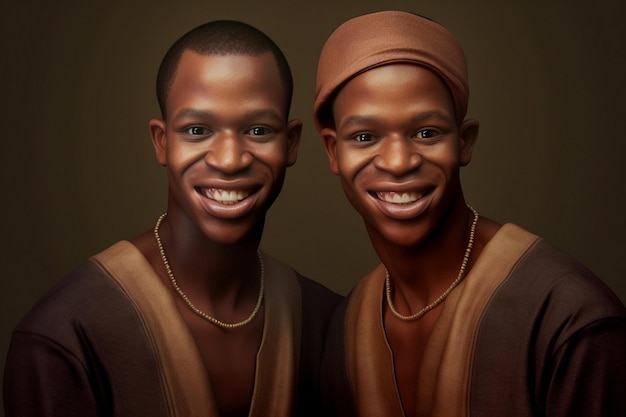 un dessin de deux hommes avec un sourire sur le visage.