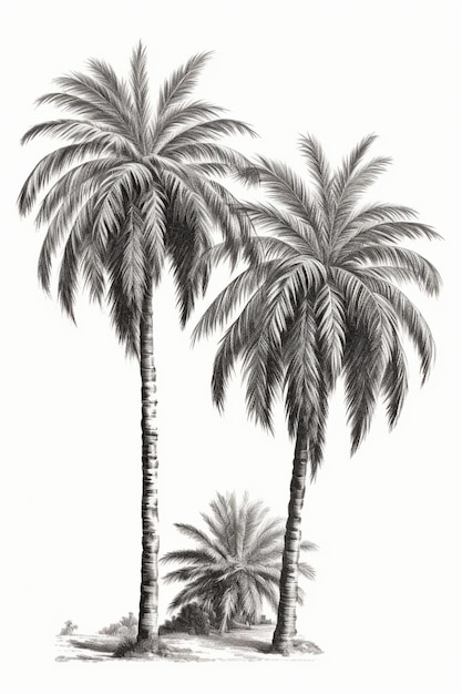 Photo un dessin de deux palmiers sur une plage avec un fond blanc ai générative