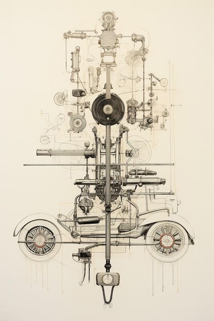 Photo un dessin diagrammatique d'une vieille voiture