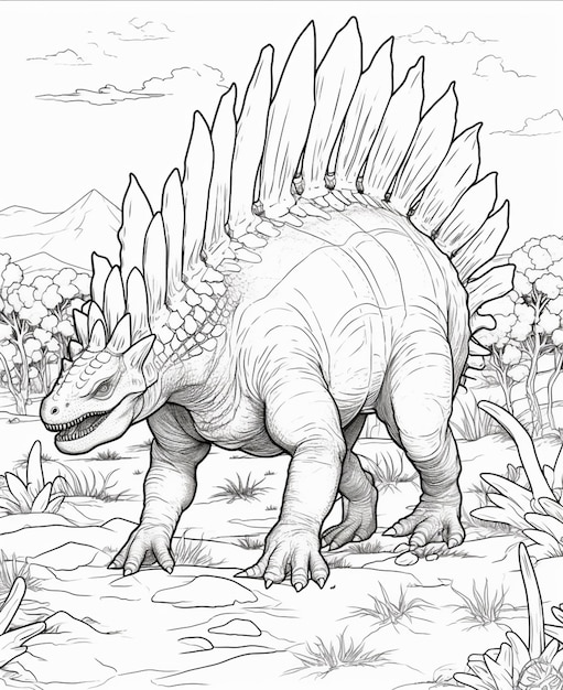 Un dessin d'un dinosaure marchant dans le désert