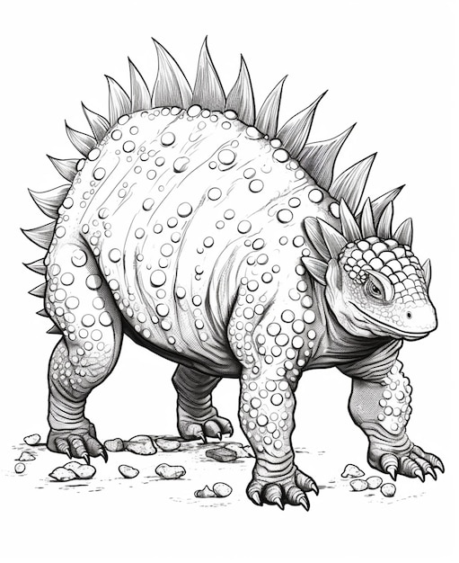 Un dessin d'un dinosaure avec des pointes et des pointes sur son dos ai génératif