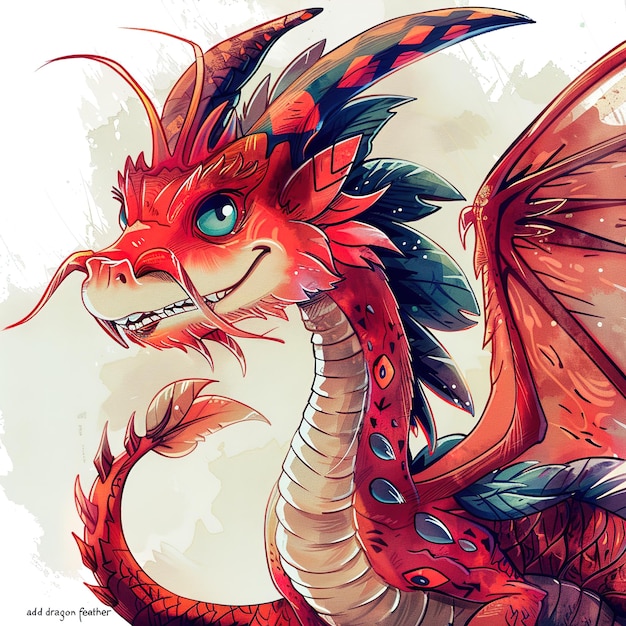 un dessin d'un dragon avec un dragon dessus