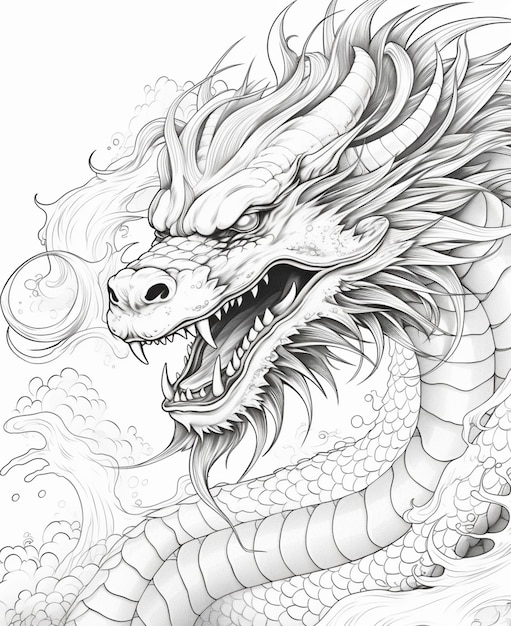 Photo un dessin d'un dragon avec une longue queue et une grande bouche