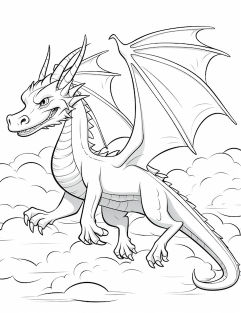 Photo un dessin d'un dragon volant dans le ciel avec des nuages génératifs ai