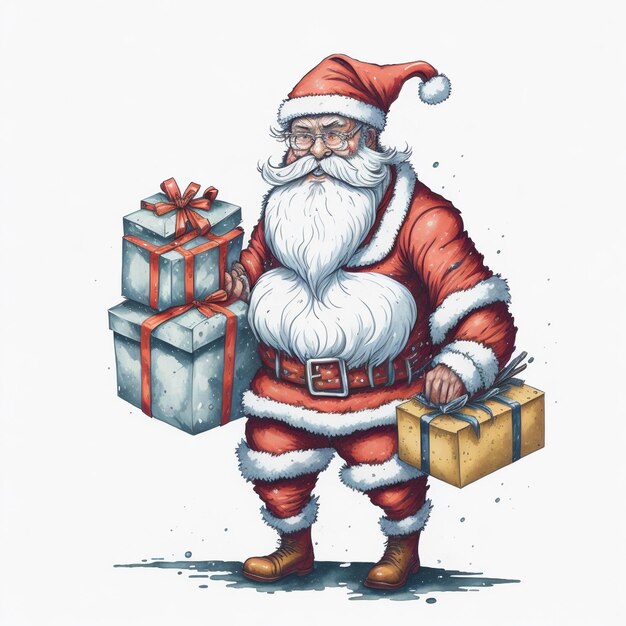 Un dessin du père Noël portant une boîte de cadeaux.