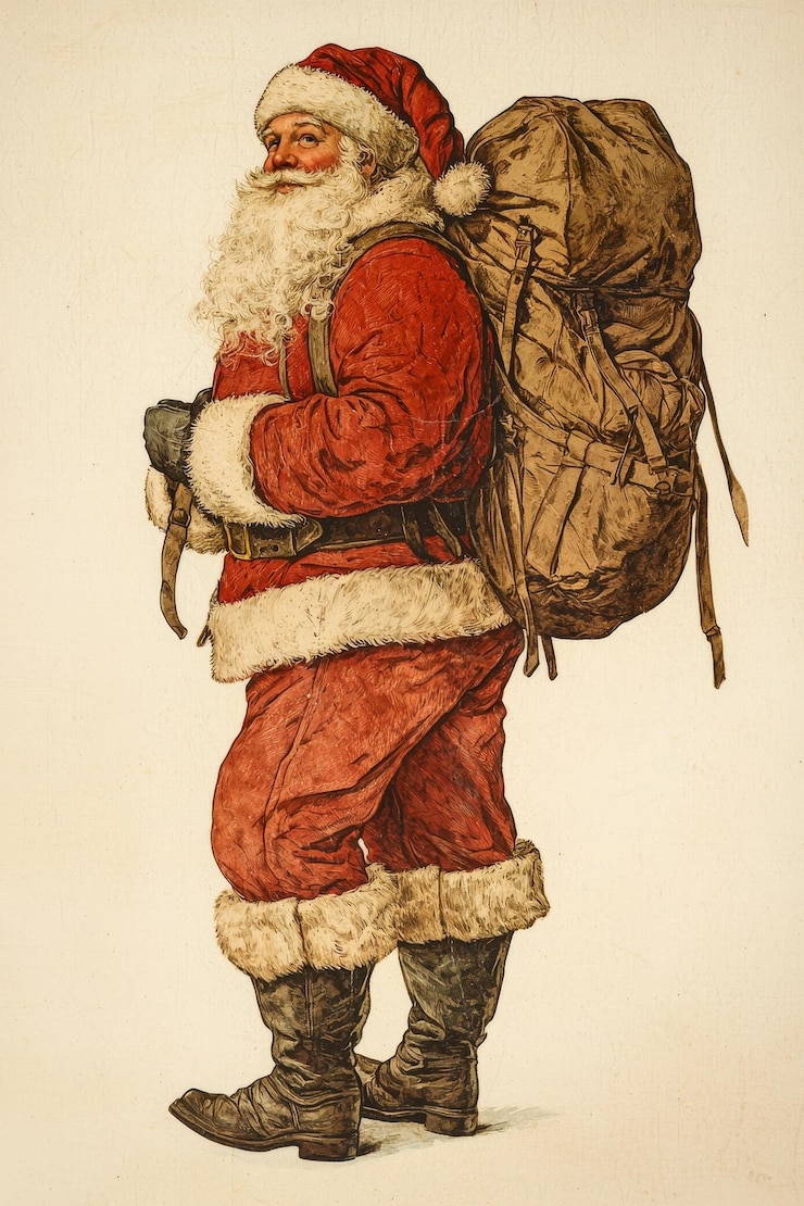 Photo un dessin du père noël portant un sac à dos